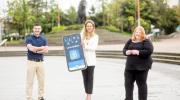 App designer Stephen McPeake, Belfast Lord Mayor Kate Nicholl, and Justice Minister Naomi Long