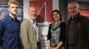 (l-r) Yoke Farm director Tim Keeling, Justice Minister David Ford, Júlia Tomás from Unchosen and Law Centre NI director Glenn Jordan