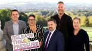 (l-r) Craig Harrison, Carers NI; Inspire CEO Kerry Anthony MBE; Minister of Health Robin Swann MLA; Jonny Currie, Trussell Trust; Eithne Gilligan, Age NI