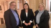 Communities Minister Deirdre Hargey MLA (centre) with NICVA Chief Executive Seamus McAleavey and Deputy Chief Executive Una McKernan