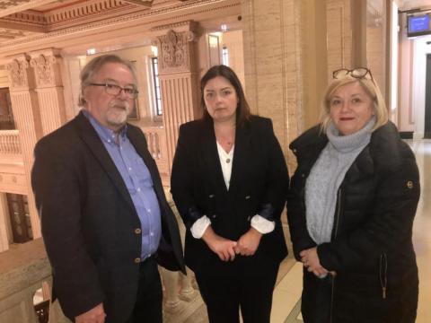 Communities Minister Deirdre Hargey MLA (centre) with NICVA Chief Executive Seamus McAleavey and Deputy Chief Executive Una McKernan