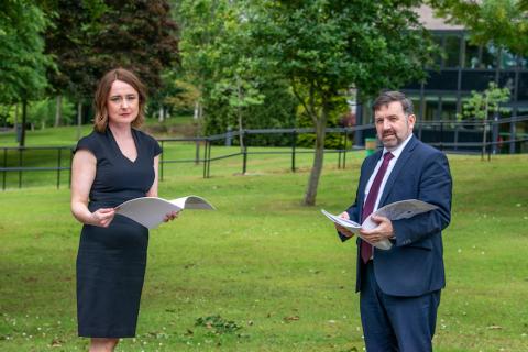 Prof Siobhan O'Neill with Health Minister Robin Swann